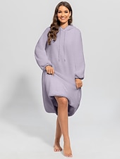 cheap Women&#039;s Nightgowns &amp; Sleepshirts-Women&#039;s Loungewear Nightshirt Dress Pure Color Casual Comfort Soft Home Daily Going out Coral Fleece Coral Velvet Warm Hoodie Long Sleeve Fall Winter Home Outfits