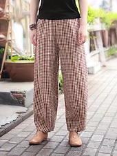cheap Wide Leg &amp; High Waisted-Women&#039;s Wide Leg Pants Trousers Linen Cotton Blend Plaid High Waist Full Length Black Fall