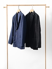 billige luksus blazer i lin-100% Lin Herre Blazer i lin Blazer Virksomhet Formell kveld Bryllupsfest Mote Fritid Vår &amp; Vinter عادي Lomme Fritid / hverdag Enkeltkneppet Blazer Svart Mørkeblå