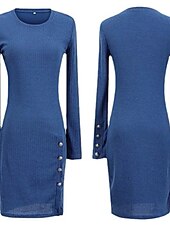 levne Pletené šaty-dámské svetrové šaty zimní šaty bodycon mini šaty bordó černá tmavě šedá dlouhý rukáv čistá barva knoflík podzim zima posádka výstřih elegantní zimní šaty podzimní šaty 2023 s m l xl 2xl 3xl