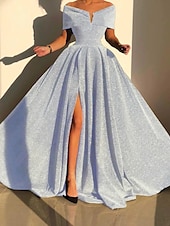 economico GIALLO-Abito da sera A-Line abito scintillante abito formale autunno strascico senza maniche off shoulder paillettes con spacco abito da mascherata 2025