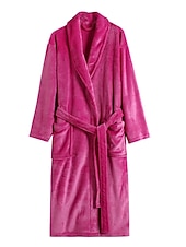cheap Men&#039;s Robes-Men&#039;s Pajamas Robe Bathrobe Bath Gown 1 pcs Plain Stylish Casual Comfort Home Daily Bed Fleece Comfort Warm V Neck Long Sleeve Pocket Fall Winter Black White