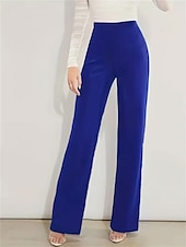 billige kjolebukser for kvinner-Dame Dressbukser Bukser Rett Elegant Mote Gatemote Full lengde Høy Midje عادي Høyt snitt Rett ben Pusteevne Myk Bekvem Mikroelastisk Arbeid Gate Virksomhet Svart Kongeblå Vinter Høst