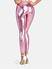 baratos calças femininas de festa-Mulheres Leggings Moda Sensual Comprimento total Cintura Média Tecido Cintura elástica Metálico Brilhante Respirabilidade Macio Confortável Micro-Elástica Bandagem Festa Rua Prata Rosa claro Dourado
