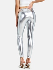 baratos calças femininas de festa-Mulheres Leggings Moda Sensual Comprimento total Cintura Média Tecido Cintura elástica Metálico Brilhante Respirabilidade Macio Confortável Micro-Elástica Bandagem Festa Rua Prata Rosa claro Dourado