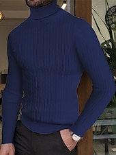 billige genser for menn-Herre Turtleneck genser Genser Herre Turtle Neck Jumper Riflet Kabel Strikke Strikket عادي Rullekrage Hold Varm Moderne Moderne Dagligdagstøy Ut på byen Klær Høst vinter Vin Svart M L XL
