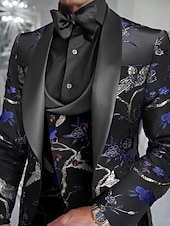 Χαμηλού Κόστους Δείπνο Πάρτι-Ανδρικά Σα tuxedo Γάμου Γιορτής Μαύρο+μπεζ Ναυτικό Μπλε Jacquard Λεπτή Εφαρμογή 3 κομμάτια Μονοκουμπί