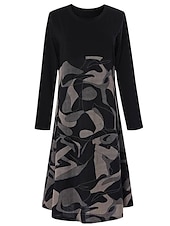 cheap Casual Floral Dresses-Women&#039;s Casual Dress Winter Dress Floral Color Block Patchwork Print Crew Neck Midi Dress Daily Vacation Long Sleeve Fall Winter