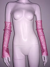 levne Příslušenství a další-Čirý mesh drahokamu Rukavice bez rukojeti Dlouhé rukavice Kovový Třpyt Sexy Krajka Pro Disko Kostýmová hra Karneval Dámské Kostýmní šperky Módní šperky