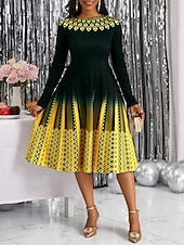 cheap Art&amp;Design Dress-Women&#039;s Midi Dress A Line Dress Casual Dress Winter Dress Swing Dress Streetwear Modest Formal Vacation Party Regular Fit Geometric Color Block Long Sleeve Crew Neck Yellow Pink Blue Purple