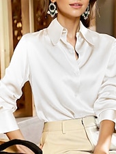 billige Dressy topper-Dame Skjorte Bluse Helfarge عادي Forretning Grunnleggende Moden Langermet Skjortekrage Vanlige topper Arbeid Avslappet Daglig Knapper Hvit Gul Lysegrønn Rød Fuksia Vår &amp; Vinter
