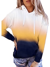 billiga Sport Hoodie-dam huvtröja sweatshirt tröja aktiva sportkläder färgblock fritidssport huva dragsko tryck framficka lång ärm gul röd lila orange höst &amp;amp; vinter