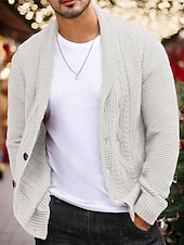 preiswerte Herren Strickjacke-Weihnachtspullover, Herrenpullover, Strickjacke, Kurzpullover, Rippstrick, gestrickt, einfarbig, Schalkragen, Warm-Ups, lässig, Weihnachten, Alltag, Kleidung, Kleidung, Herbst und Winter, Armeegrün, Weinrot, S, M, L