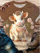 abordables T-shirt Animaux-T-shirt femme unisexe avec impression de vache highland thème hiver col rond manches courtes vêtements décontractés tissu doux coupe standard tee graphique animal