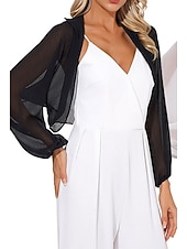 billige bryllup gjesteomslag-Sjale Sjal til kvinner Bolero Elegant Enkel Langermet Chiffon Bryllup Wrap Med Ren Farge Til Festkveldsklær Vår sommer