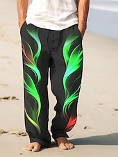 abordables Vacances-Homme Flamme Pantalons en Lin Pantalons Pantalons Amples Taille Moyenne ancien Extérieur Tenue quotidienne Vêtements de rue Automne &amp; Hiver Jaune Rouge Bleu