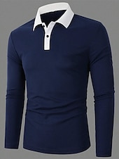 olcso Férfi klasszikus póló-Férfi POLO trikó Button Up Polos Munka Hétköznapi Hajtóka Hosszú ujj Divat Alap Színes Gomb splice Tavasz &amp; Ősz Normál Piros Sötétkék Barna Zöld POLO trikó