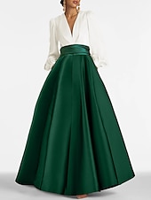 economico viola-Abito da Sera A-Line Elegante Abito per Ospiti di Matrimonio Formale Lunghezza Completa Manica Lunga V Neck Satinato con Pieghe