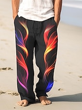 abordables Vacances-Homme Flamme Pantalons en Lin Pantalons Pantalons Amples Taille Moyenne ancien Extérieur Tenue quotidienne Vêtements de rue Automne &amp; Hiver Jaune Rouge Bleu