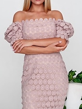 levne Bílé krajkové šaty-Dámské Midi šaty Bílé krajkové svatební šaty Elegantní Večírek Párty Dar Běžný Bez vzoru Krátký rukáv Hranatý Černá Bílá Světlá růžová Léto Jaro Podzim Zima
