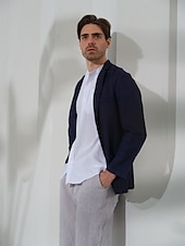 billige luksus blazer i lin-100% Lin Herre Blazer i lin Blazer Virksomhet Formell kveld Bryllupsfest Mote Fritid Vår &amp; Vinter عادي Lomme Fritid / hverdag Enkeltkneppet Blazer Svart Mørkeblå