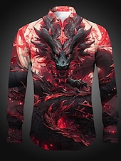 economico Stampa animal-Per uomo Drago Camicia Camicia con bottoni Manica lunga Astratto Da tutti i giorni Per uscire Primavera estate Collo ripiegabile Stampa Bottone giù Rosso Uva Blu Verde scuro Viola