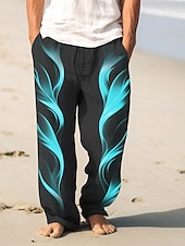 abordables Vacances-Homme Flamme Pantalons en Lin Pantalons Pantalons Amples Taille Moyenne ancien Extérieur Tenue quotidienne Vêtements de rue Automne &amp; Hiver Jaune Rouge Bleu