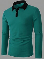 olcso Férfi klasszikus póló-Férfi POLO trikó Button Up Polos Munka Hétköznapi Hajtóka Hosszú ujj Divat Alap Színes Gomb splice Tavasz &amp; Ősz Normál Piros Sötétkék Barna Zöld POLO trikó
