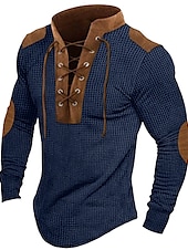 economico T-shirt in maglia waffle-Per uomo Maglietta Maglietta a Maglia Waffle Camicia a Maniche Lunghe Manica Lunga Con Cappuccio Primavera &amp; Autunno Blocco di colori Moda Designer Essenziale Allacciato Patchwork Vacanza Streetwear
