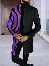 billiga lättviktsrock för män-Herr Rutig Geometri Vinterkappa Rock Kappa Håller värmen Andningsfunktion Bekväm Mode Streetwear Affär Arbete Klä till Jobbet Utekväll Ficka Mönster Höst vinter Nedvikt Långärmad Blå Purpur Khaki grön