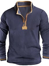 economico magliette di base-Per uomo Maglietta Maglietta con Zip a Quarti Camicia a Maniche Lunghe Manica Lunga Zip a un quarto Primavera &amp; Autunno Blocco di colori Vintage Designer Essenziale Tasca Vacanza Streetwear Uscire