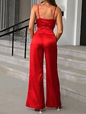 billiga festoveraller-Dam Vanligt Jumpsuits Streetwear Ensfärgat Ärmlös V-hals Öppen rygg Hög midja Fest Gata Normal Svart Rubinrött Blå Vår