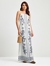 abordables robe décontractée imprimée-robe longue à fleurs pour les vacances d&#039;été