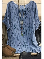 voordelige Boho Tops-dames shirt boho shirt blouse mode print korte mouw normaal tops ronde hals casual vakantie geel roze blauw groen zomer
