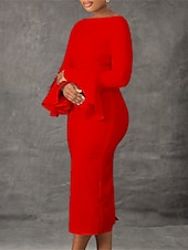 preiswerte Bodycon für den Klub-Damen Weißes Kleid abendkleider Federkleid Feder Rundhalsausschnitt Langarm Midikleid winterkleider damen kleid hochzeitsgast Schwarz Weiß Sommer Frühling