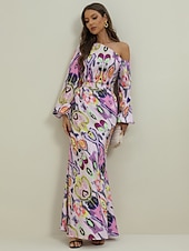 tanie Bluzki damskie garniturowe-Damskie Zestaw sukienek Codzienne sukienki Sukienka ołówkowa Sukienka z nadrukiem Moda Moda miejska Graficzny Abstrakcja Nadruk Sukienka maxi Długi rękaw Na jedno ramię Na zewnątrz Urlop Czerwony