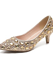 お買い得  結婚式のゲスト-女性用キラキラ輝くラインストーンのポインテッドトゥパンプス - 結婚式、カクテルパーティー、パーティーに最適なローキトンヒールのドレスシューズ