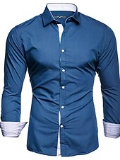 preiswerte Businesshemden für Herren-Herren Oberhemd Kragenhemd Knopfhemd Glatt Hochzeit Valentinstag Schwarz Weiß Rote Marineblau Langarm Kragen Sommer Frühling Bekleidung Patchwork