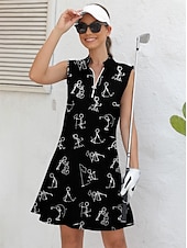 billiga Golfklänningar-Dam golfklänning Svart Vit Ärmlös Tecknat Golfkläder för damer Kläder Outfits Bär kläder
