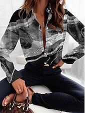 voordelige Vrouwen&#039;s Kunst &amp; Design Tops-Dames Shirt Mode Abstract Knopen Print Lange Mouw Regular Tops Shirtkraag Casual Roze Blauw Bruin Groen Grijs Lente  Herfst