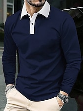 olcso Férfi klasszikus póló-Férfi POLO trikó Button Up Polos Munka Hétköznapi Hajtóka Hosszú ujj Divat Alap Színes Gomb splice Tavasz &amp; Ősz Normál Piros Sötétkék Barna Zöld POLO trikó