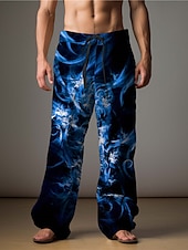 abordables Pantalons décontractés imprimés pour hommes-Flamme Abstrait Homme Impression 3D Pantalon Extérieur Usage quotidien Vêtement de rue Polyester Bleu Clair Jaune Rouge S M L Taille médiale Élasticité Pantalon