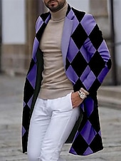 preiswerte leichter Herrenmantel-Herren Bogengimpe Wintermantel Mantel warm halten Atmungsaktiv Komfortabel Geschäftlich Arbeit Tragen Sie, um zu arbeiten Ausgehen Tasche Bedruckt Herbst Winter Ständer Langarm Weiß Blau Purpur