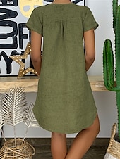 economico disegnare abiti in cotone e lino-Per donna Mini Abito Abiti ispirati al lino Abito Bianco Abito Camicia Vestito Casual Essenziale Streetwear Data Vestibilità regolare Manica Corta Collo a Spacco Bianco Giallo Rosa Arancione Estate