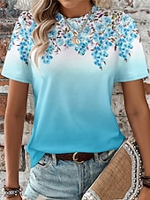 abordables T-shirt floral-t-shirt femme mode imprimé manches courtes hauts réguliers col rond quotidien week-end rose bleu vert été