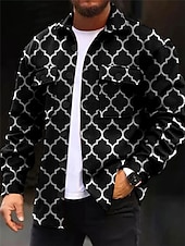 economico giacca camicia da uomo-Per uomo Geometria Camicia Giacca da camicia Sovracamicia Manica lunga Informale Esterno Strada Casual / quotidiano Autunno inverno Collo ripiegabile Bottoni Tasche Stampa Nero Rosso Blu Viola