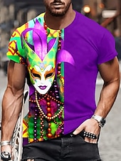 Men's Graphic Feathers Mask Mardi Gras Short Sleeve T shirt 3D Print Crew Neck Shirt Fashion Artistic Abstract Party Casual Holiday Purple Gold Green Summer Clothing Apparel Normal S M L XL XXL XXXL4