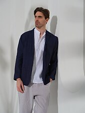 billige luksus blazer i lin-100% Lin Herre Blazer i lin Blazer Virksomhet Formell kveld Bryllupsfest Mote Fritid Vår &amp; Vinter عادي Lomme Fritid / hverdag Enkeltkneppet Blazer Svart Mørkeblå