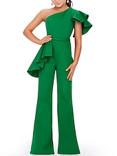 cheap Flower Girl Dresses-Jumpsuits Floor Length Flower Girl Dress Birthday Girls Cute Prom Dress Chiffon with Solid Color Disco Fit 3-16 Years dress to impress stretch dress