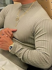 economico magliette di base-Per uomo Maglietta Maglietta a Maglia Camicia a Maniche Lunghe Manica Lunga Dolcevita Primavera &amp; Autunno Semplice Striscia di Fossa Moda Designer Essenziale Vacanza Streetwear Uscire Nero Bianco